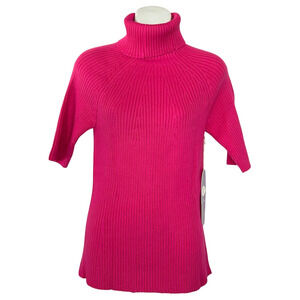 Diane Gilman DG2 Turtleneck Sweater Womens L Pink Half Sleeve Knit Ribbed New